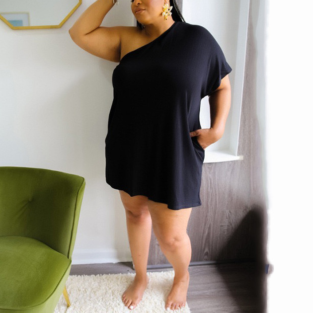 4XL 5XL Liela izmēra kleitas sievietēm ar vienu plecu, viengabalains, brīvs līdz ceļgalam Modes pamata stila cēloņsakarības Vestidos Mujer kleita liela jauna