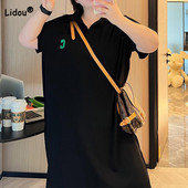 Pavasaris Vasara Jauns Liela izmēra sieviešu apģērbs Ikdienas ielas apģērbs Polo kakla viengabalains, brīvs izšuvums ar burtu īsām piedurknēm