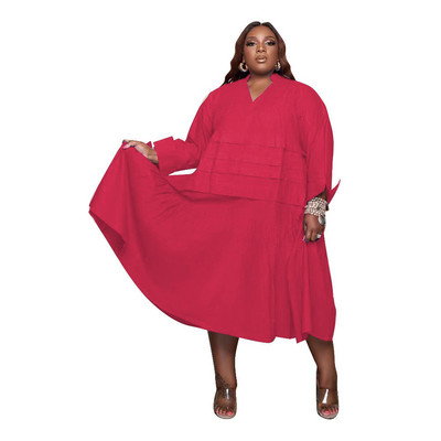 Liela izmēra jauni rudens kreklu kleitas sievietēm Apģērbi Vairumtirdzniecība ikdienišķa brīva, liela apakšmala v kakla salokāma Maxi kleita Stre 3xl 4xl 5xl 6xl