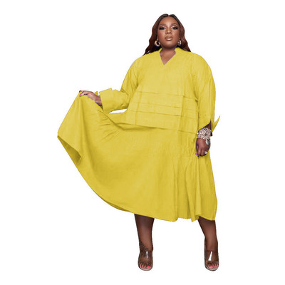 Liela izmēra jauni rudens kreklu kleitas sievietēm Apģērbi Vairumtirdzniecība ikdienišķa brīva, liela apakšmala v kakla salokāma Maxi kleita Stre 3xl 4xl 5xl 6xl