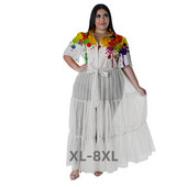 Liela izmēra modes apdruka, sieta raibs sieviešu apģērbs Elegants krekls ar atlokiem Maxi garās kleitas veselas 3xl 4xl 5xl 6xl