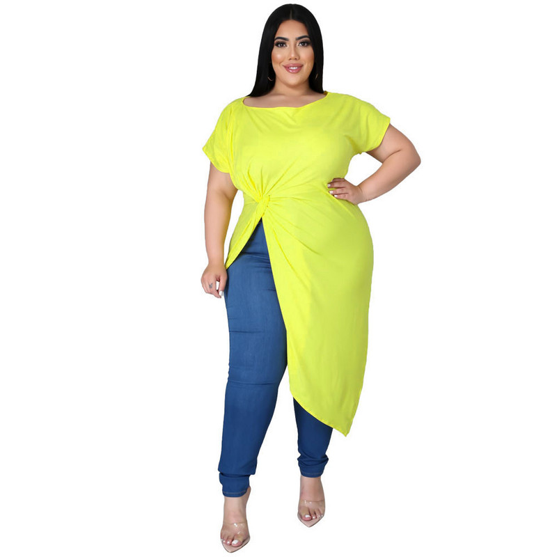 Vasaras jauna sieviešu kleita, seksīga vienkrāsaina resna sieviete, liela izmēra tops Asimetriska ikdienas kleita ar īsām piedurknēm liela izmēra XL-4XL