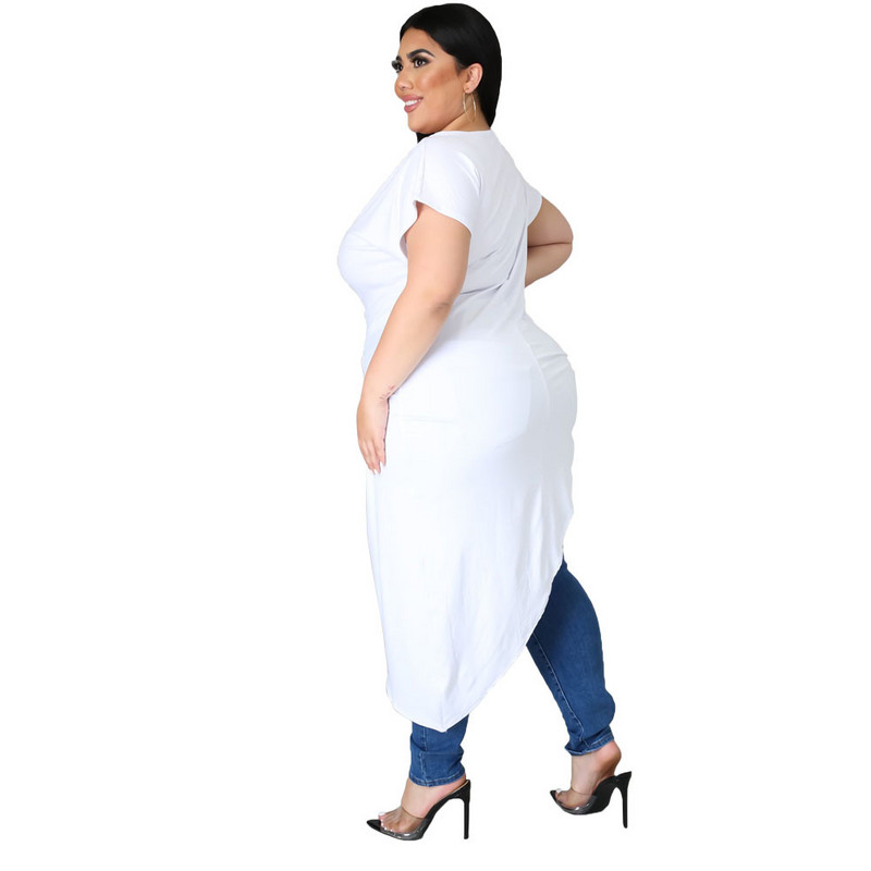 Vasaras jauna sieviešu kleita, seksīga vienkrāsaina resna sieviete, liela izmēra tops Asimetriska ikdienas kleita ar īsām piedurknēm liela izmēra XL-4XL