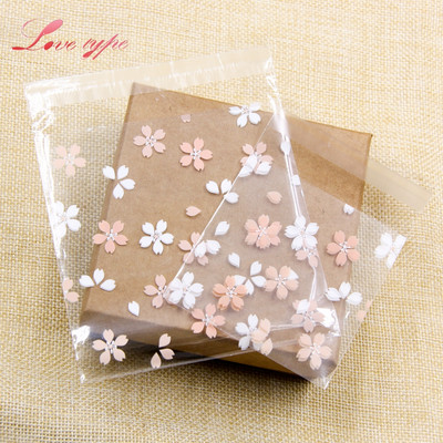 100PCS Cherry Blossoms Candy &Cookie Plastic Bags Self-Adhesive For DIY Biscuits Snack Baking Package Decor Kids Gift Supplies