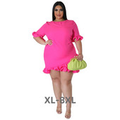 Liela izmēra vasaras modes volāni sieviešu ikdienas kleita ar pusi piedurknēm apaļš kakls, vienkrāsains elegants sieviešu ballīte, mini 3xl 4xl 5xl 6xl