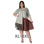 Liela izmēra apģērbi sievietēm Kleitas Vairumtirdzniecība Modes Ielu apģērbi Patchwork Svītraini biroja sieviešu krekli Midi Dre 3xl 4xl 5xl 6xl