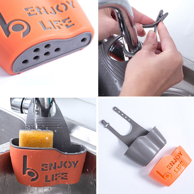 Virtuves piederumi izlietnes plaukts ziepju sūklis notekas statīvs piekarināms maisiņš Regulējams glabāšanas plaukts vannas istabas piekarināms notekas grozs