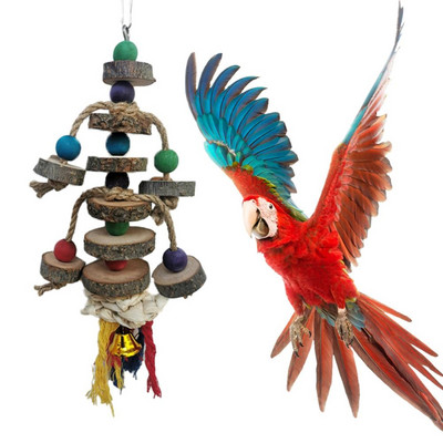 UUS PET-papagoi naturaalsed klotsid, konksuga rebivad mänguasjad, värviliste puidust helmestega närimismänguasi väikestele keskmistele lindudele
