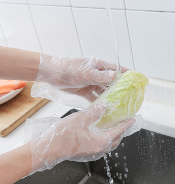 100 τμχ/παρτίδα Γάντια εύκολα μιας χρήσης Πλαστικά γάντια μιας χρήσης Διαφανή οικολογικά γάντια για αξεσουάρ κουζίνας μαγειρικής