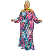 Liela izmēra komplekti vairumtirdzniecība Divdaļīgs komplekts Sieviešu svārku uzvalki Sexy Off plec Print Ikdienas ielas apģērbs 3xl 4xl 5xl 6xl