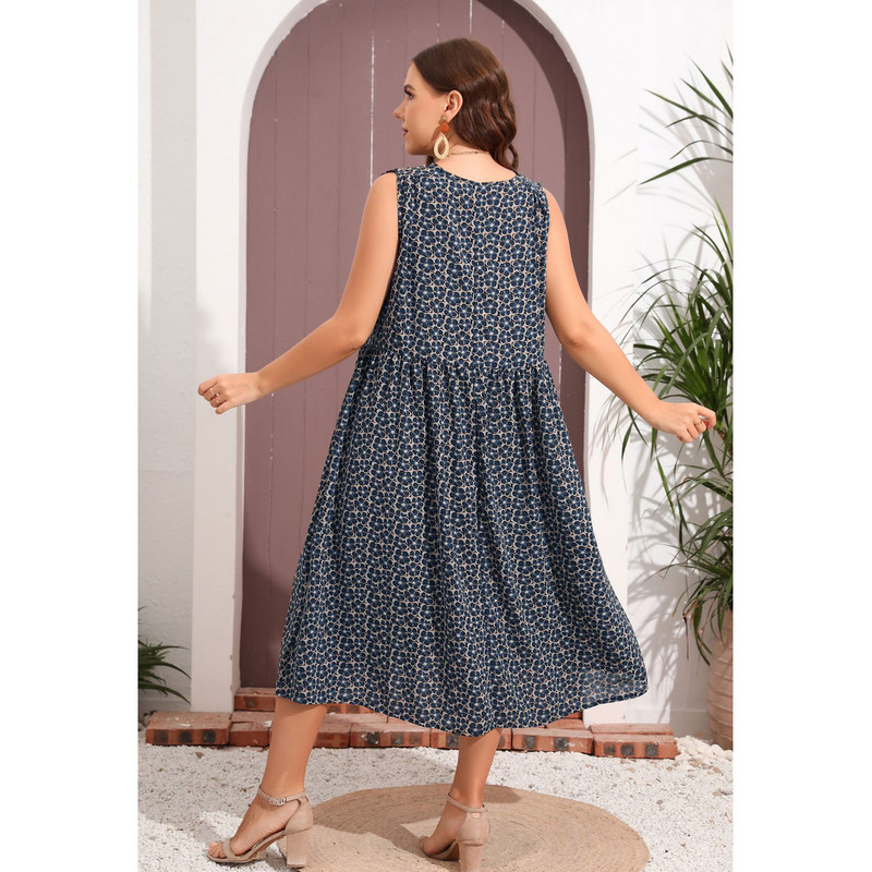 Sieviešu ikdienas kleitas bez piedurknēm liela izmēra vasaras kleita ar V veida kakla izgriezumu ar ziediem Boho Midi