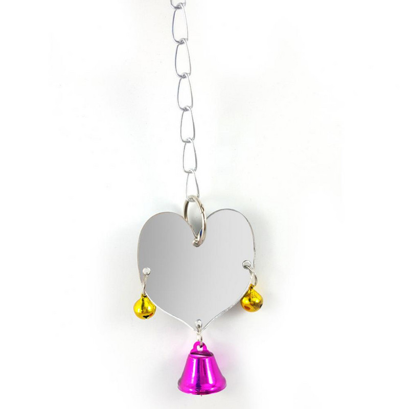 Zvanu rotaļlietas spogulis piekarināms būra dekors Papagaiļa putna sirds forma Kāpt mājdzīvnieku rotaļu būra dekors