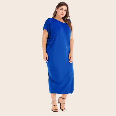 Liela izmēra sieviešu kleita rudens modes ikdienas neregulāra elastīga spēka temperamenta vienkrāsaina gari svārki sievietēm 3xl 4xl 5xl 6xl