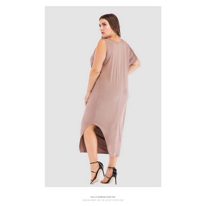 Liela izmēra sieviešu kleita rudens modes ikdienas neregulāra elastīga spēka temperamenta vienkrāsaina gari svārki sievietēm 3xl 4xl 5xl 6xl