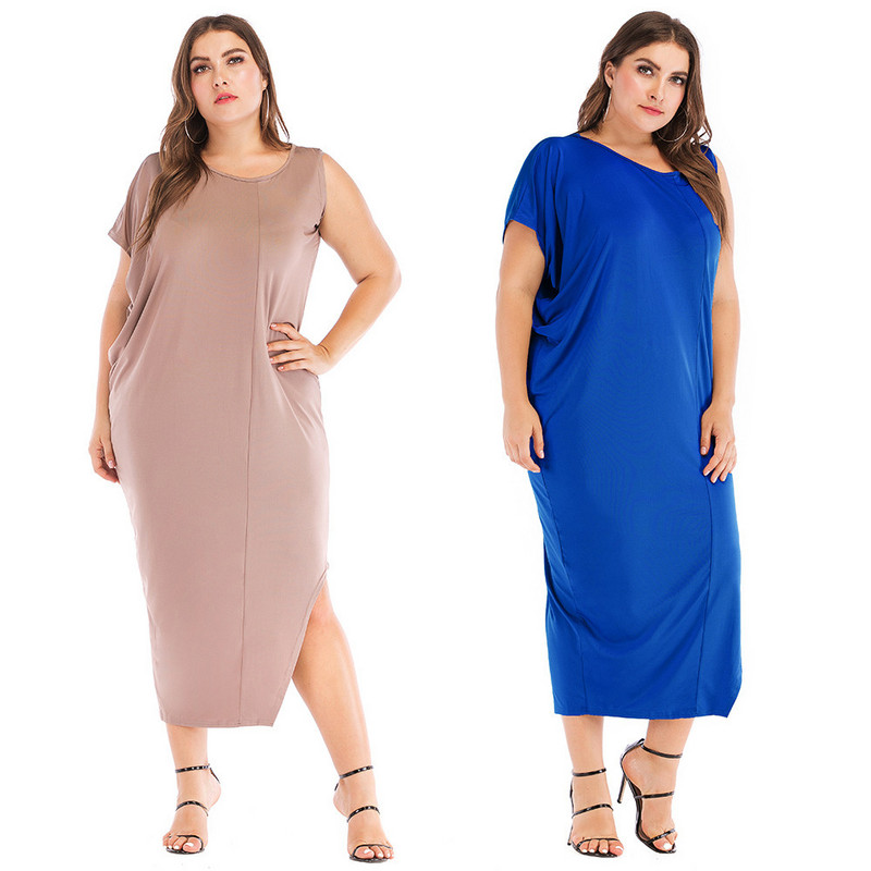 Liela izmēra sieviešu kleita rudens modes ikdienas neregulāra elastīga spēka temperamenta vienkrāsaina gari svārki sievietēm 3xl 4xl 5xl 6xl