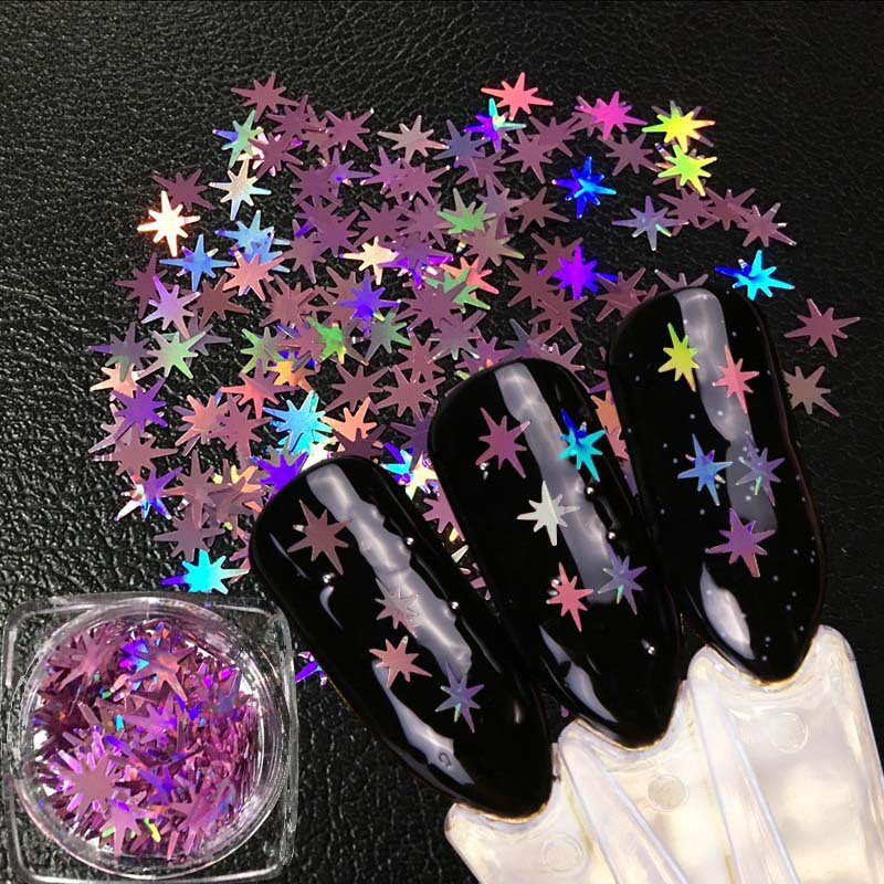 Ultrathin Star Nail Sequin PET Eco Friendly Glitter Laser Silver Paillette Loose Sequins Nails Art Kāzu dekoru konfeti 8g
