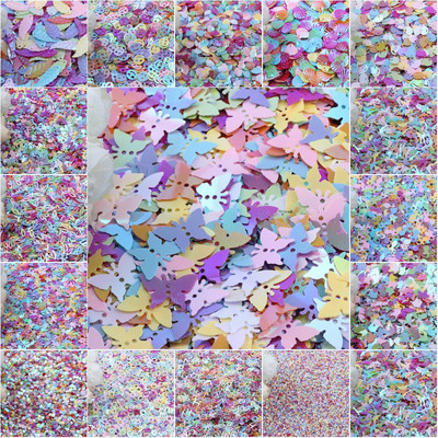 Paillettes AB vegyes színű többféle forma laza PVC flitterek varrásleletek kézműves karácsonyi esküvői parti művészet barkács dekoráció 20g