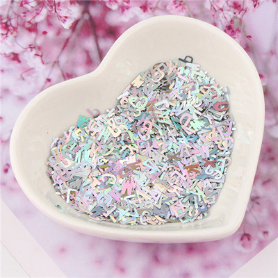 Īpaši plāni 4 mm burtu formas vizuļi 3D nagu mirdzoši pailletes lāzera sudraba videi draudzīgs PET sequin Nails Art manikīra materiāls 8g