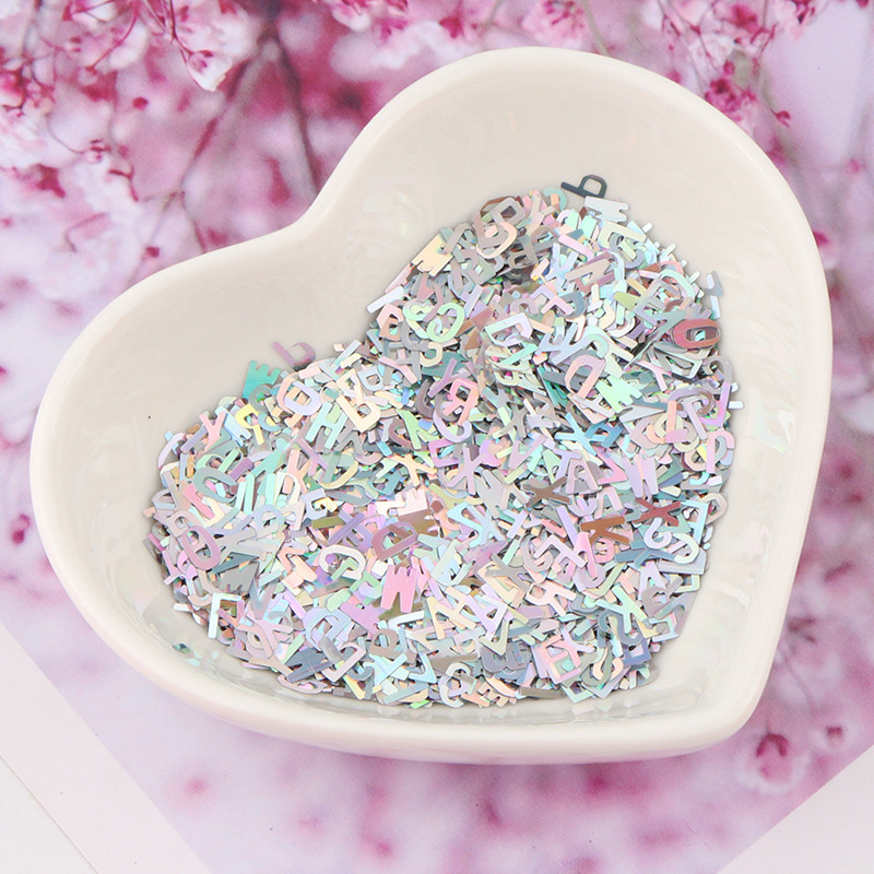 Īpaši plāni 4 mm burtu formas vizuļi 3D nagu mirdzoši pailletes lāzera sudraba videi draudzīgs PET sequin Nails Art manikīra materiāls 8g