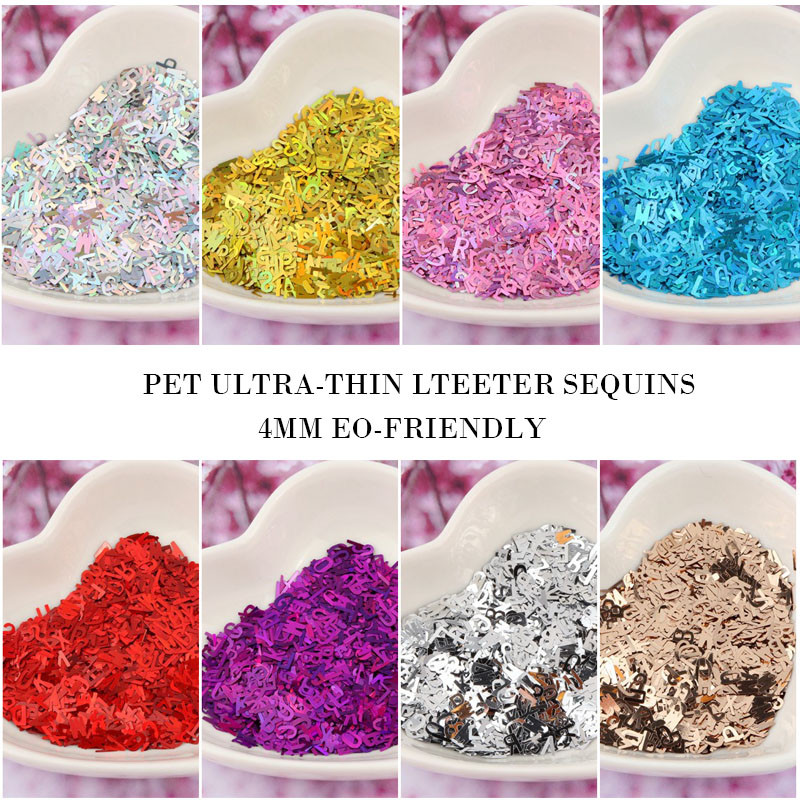 Īpaši plāni 4 mm burtu formas vizuļi 3D nagu mirdzoši pailletes lāzera sudraba videi draudzīgs PET sequin Nails Art manikīra materiāls 8g