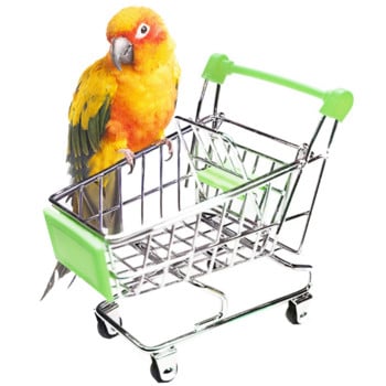 Parrot Toys Мини количка за пазаруване Creative Alloy Bird Shopping Cart Играчка за играчки за съхранение на папагали Gif Аксесоари за малки животни