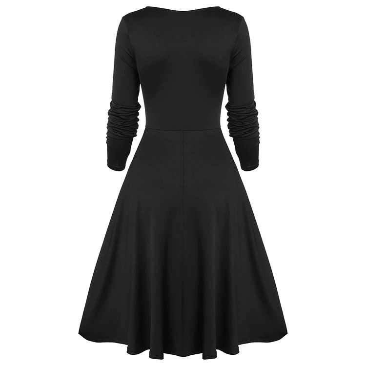 GothicDress Vintage μίντι φόρεμα μαύρο δαντέλα συνονθύλευμα μακρυμάνικο γοτθικό γυναικείο φόρεμα πανκ ροκ με κουμπιά φιόγκο V λαιμόκοψη σε συν μέγεθος σέξι