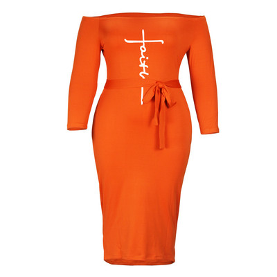 Ikdienas burtu apdruka ar vienu vārdu apkakles šņorējama soma gurniem ar trīs ceturtdaļām piedurknēm vasaras rudens modes lielizmēra kleita sievietēm