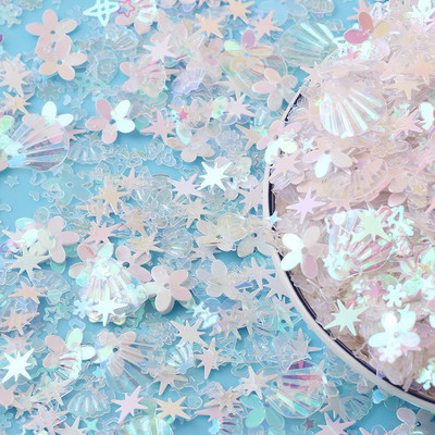 20 g Zelta ziedu gliemežvāku zvaigžņotu vizuļu maisījums amatniecībai mirdzoši, vaļīgi vizuļi Pailletes DIY manikīrs nagu mākslas dekorēšanas konfeti