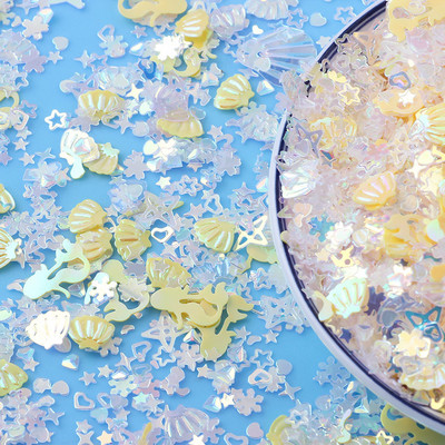 20 g Zelta ziedu gliemežvāku zvaigžņotu vizuļu maisījums amatniecībai mirdzoši, vaļīgi vizuļi Pailletes DIY manikīrs nagu mākslas dekorēšanas konfeti