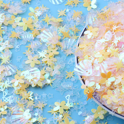 20 g Zelta ziedu gliemežvāku zvaigžņotu vizuļu maisījums amatniecībai mirdzoši, vaļīgi vizuļi Pailletes DIY manikīrs nagu mākslas dekorēšanas konfeti