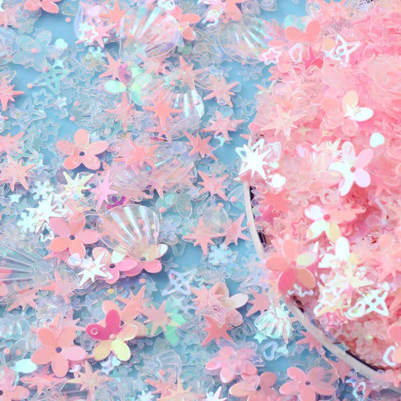 20 g Zelta ziedu gliemežvāku zvaigžņotu vizuļu maisījums amatniecībai mirdzoši, vaļīgi vizuļi Pailletes DIY manikīrs nagu mākslas dekorēšanas konfeti