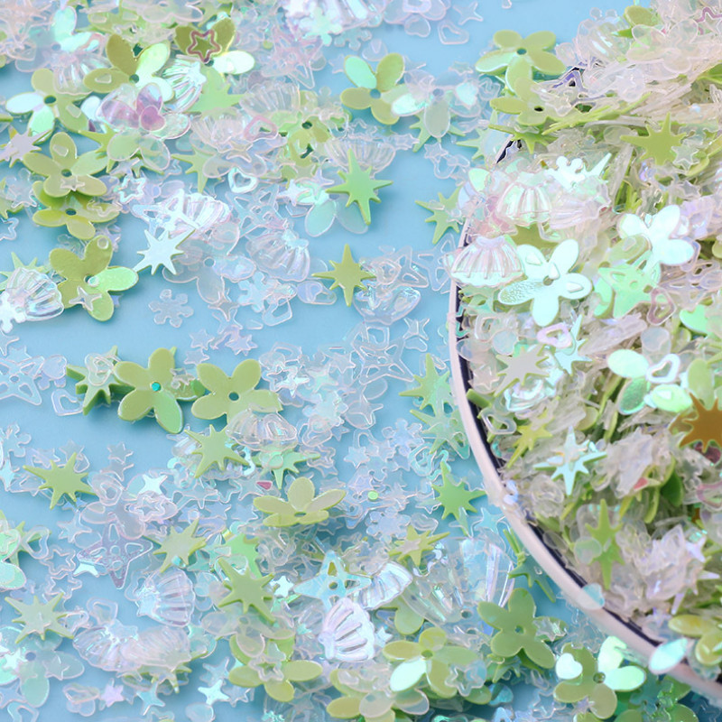 20 g Zelta ziedu gliemežvāku zvaigžņotu vizuļu maisījums amatniecībai mirdzoši, vaļīgi vizuļi Pailletes DIY manikīrs nagu mākslas dekorēšanas konfeti