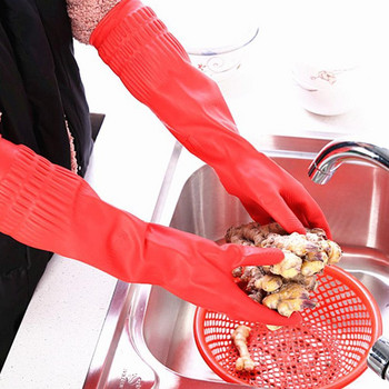 Γάντια κουζίνας Πλύσιμο Πιάτων Καθαρισμός Πλύσιμο Κόκκινο Μακρύ Λαστιχένιο Μανίκι Αδιάβροχο Εργαλείο Λατέξ Γάντια Γάντια D8M5