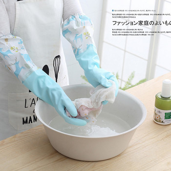 Ръкавици за миене на съдове Еднослойни ръкави за домакинска работа Водоустойчиви ръкавици Плюшени гумени ръкавици за уста с еластична лента