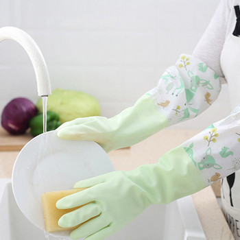 Γάντια πλυσίματος πιάτων μονής στρώσης οικιακής αγγαρείας με μανίκια αδιάβροχα γάντια βελούδινα ελαστική ζώνη στο στόμα Γάντια από καουτσούκ