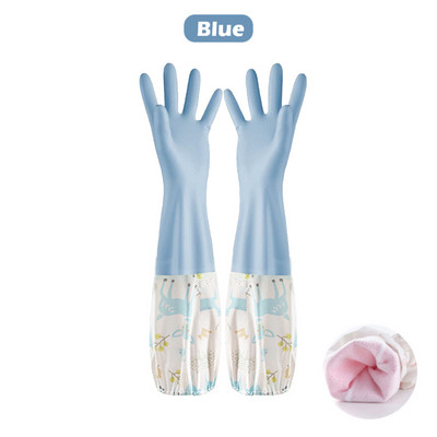 Trauku mazgāšanas cimdi Viena slāņa mājsaimniecības darbu savienošana, piedurkne Ūdensizturīgi cimdi Plīša elastīgā josla, mutes gumijas cimdi