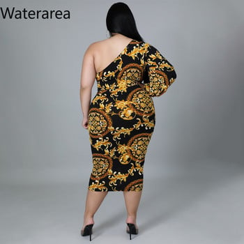 Waterarea Plus Size Fashion Print Γυναικεία Φόρεμα Σέξι με κλίση ώμου με έναν ώμο Midi φόρεμα Vintage Bodycon Vestido African