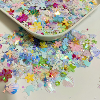 10/20g Krāsa, jaukta, lielapjoma fliteriem, mazi gliemežvāki Krusta zvaigzne Sirds Piecu lapu ziedu nāriņa Amatniecība Rotājumi DIY Aksesuāri 2-10mm