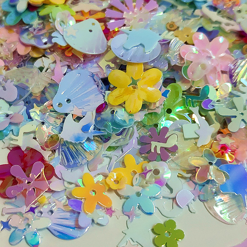 10/20g Krāsa, jaukta, lielapjoma fliteriem, mazi gliemežvāki Krusta zvaigzne Sirds Piecu lapu ziedu nāriņa Amatniecība Rotājumi DIY Aksesuāri 2-10mm