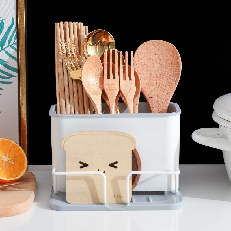 Plastmasas dubultā režģa Irbulīši Būra plaukts Galda trauki Karote Drenāža Sūklis Plaukti Uzglabāšanas grozi Virtuves galda piederumu organizatora turētājs