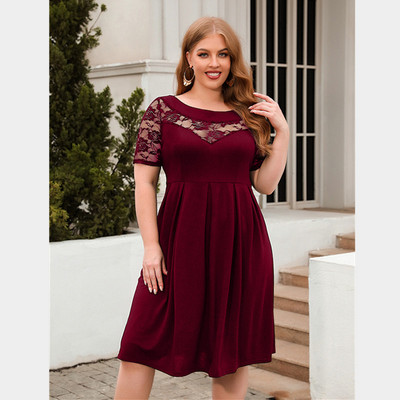 Liela izmēra sieviešu kleita Eleganta temperamenta kroku ikdienišķa kleita vasaras īsām piedurknēm V veida kakla izgriezumā, seksīga, mežģīņotā midi kleita Vestidos