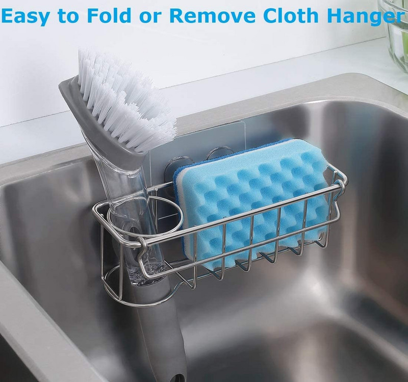 Virtuves sūkļu turētājs Pašlīmējošs nerūsējošā tērauda izlietnes birste Sūkļi Drenāžas žāvēšanas plaukts Glabāšanas turētājs Virtuves izlietnes organizators