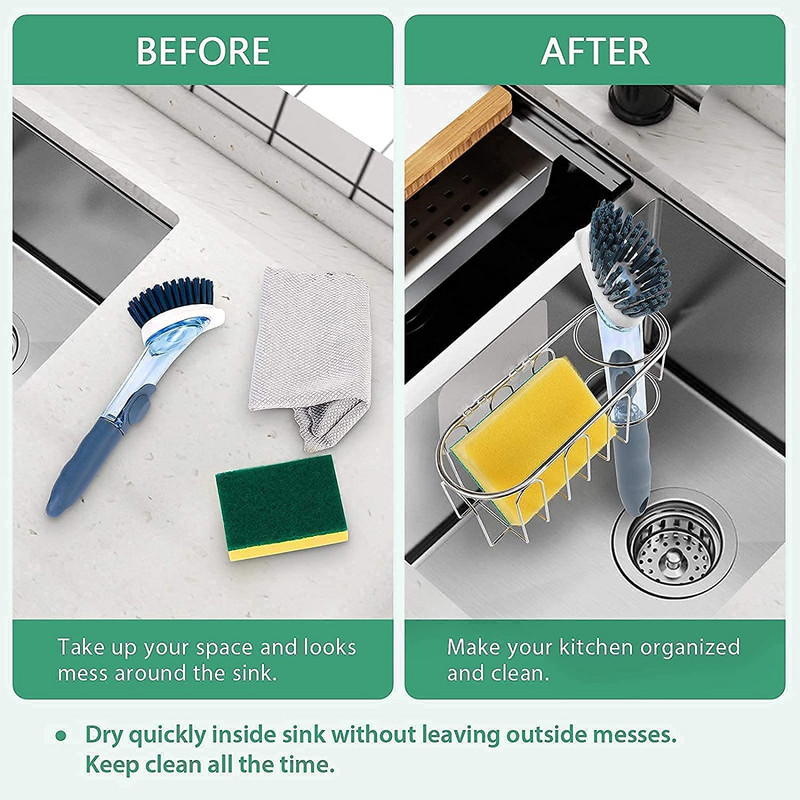 Virtuves sūkļu turētājs Pašlīmējošs nerūsējošā tērauda izlietnes birste Sūkļi Drenāžas žāvēšanas plaukts Glabāšanas turētājs Virtuves izlietnes organizators