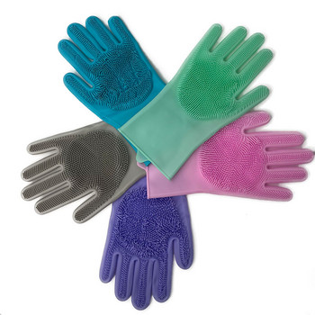 1 чифт ръкавици за почистване на миене на съдове Силиконова гумена ръкавица за миене на съдове за домакински скрубер Кухненски чист инструмент Скраб