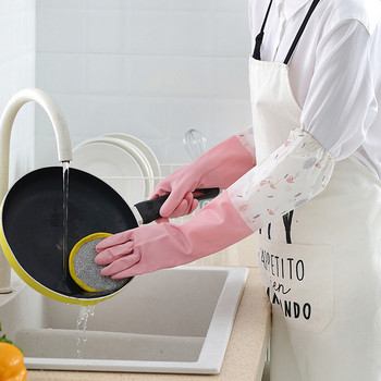 Водоустойчиви памучни кадифени ръкавици за почистване Магически ръкавици за миене на съдове за кухня Домакински кадифени подплата Ръкавици с дълги ръкави M