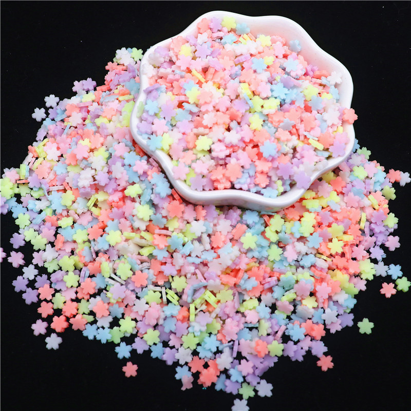 Gaismas Sakura Star Moon polimēru māla šķēle mirdz tumsā, karsti māla smidzinājumi, DIY Nailart Dekorācijas gļotu pildvielas piederumi