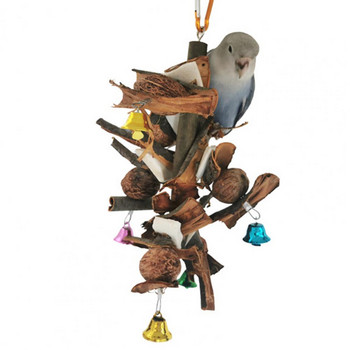 Παιχνίδι μασήματος πουλιών με καμπάνες Δόντια Φυσικό ξύλινο παπαγάλο που κρέμεται για τροφή Κούνιες Προμήθειες κλουβιού игрушки для попугаев
