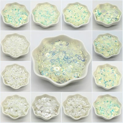Sequin Cup Crystal Läbipaistev 3mm 4mm 5mm 6mm Ümmargused kristallid Valge Paillette Õmblemine Rõivaste Aksessuaarid Kaunistused 20g