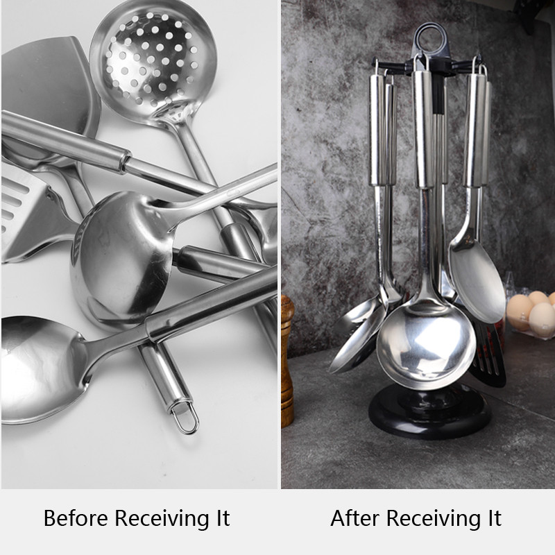 Virtuves rotācijas plaukts Rotējams virtuves piederumu organizators Āķi Lāpstiņa Karote Nazis Uzglabāšanas skapis Virtuves piederumi