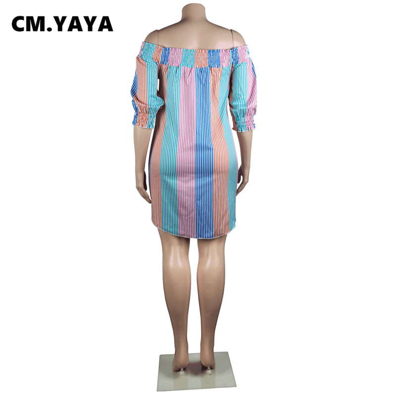 CM.YAYA sieviešu lielizmēra kleita krāsaina no pleciem slīpi kaklas ar īsām piedurknēm, poga taisna, brīva kleita Modes apģērbs vasarā